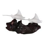 John Perry Manta Ray Duo Sculpture on polished burlwood base