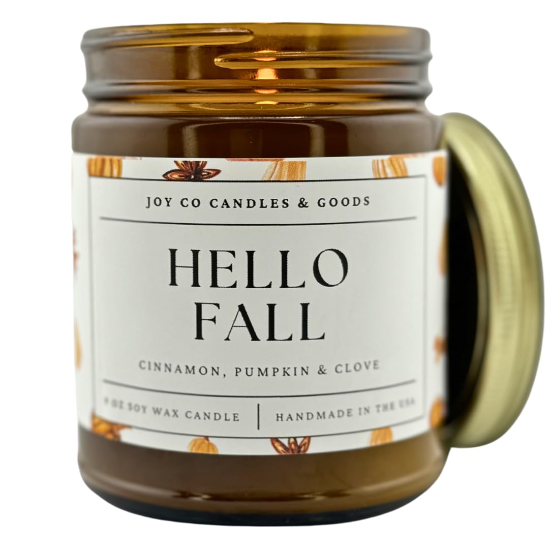 JOY CO Candles & Goods Hello Fall Candle 9 oz soy wax amber jar