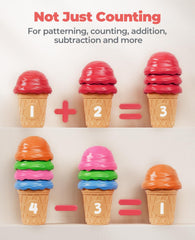 Ice cream scoops and cones numbered 1-10 for early math play