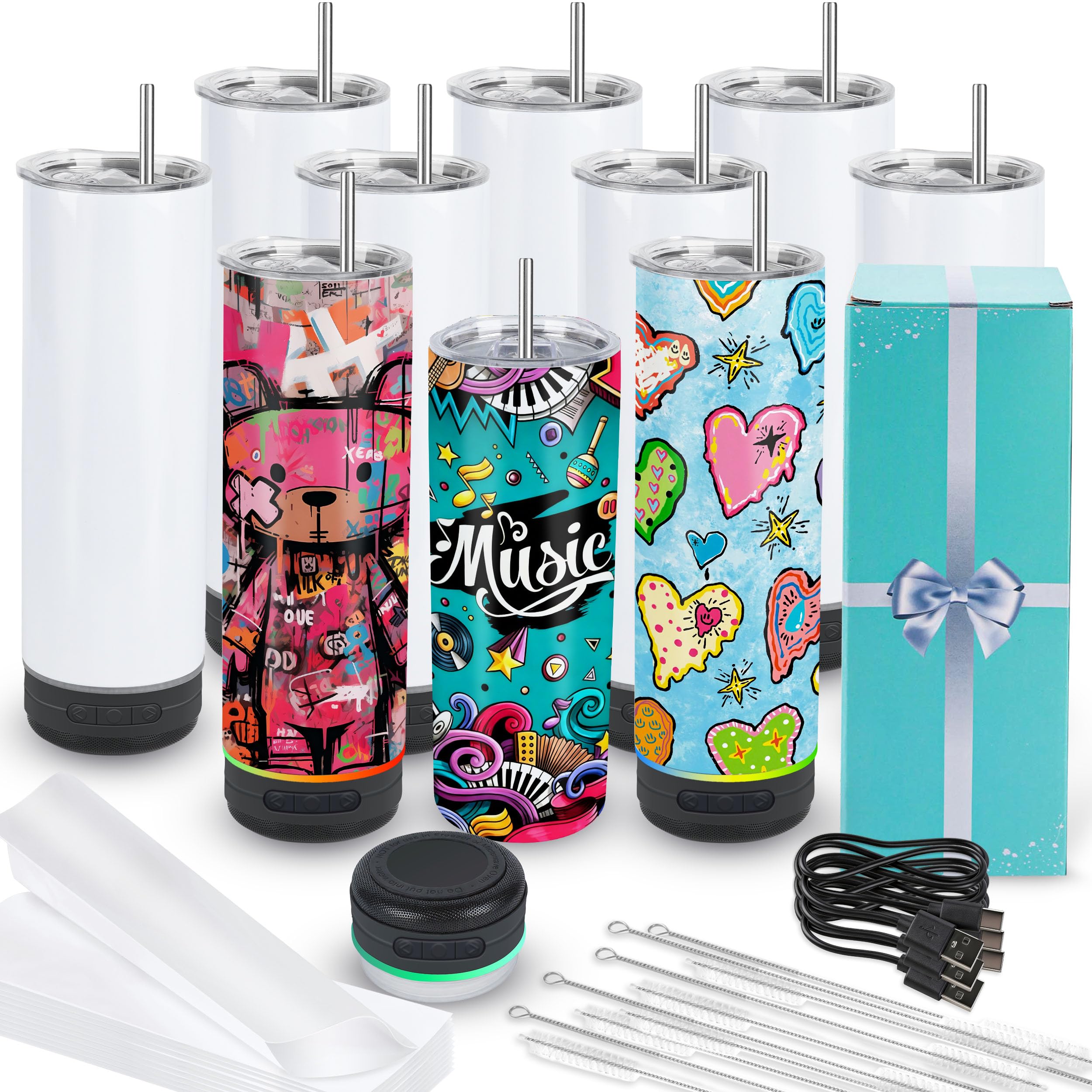 Joyclub 20 oz sublimation bluetooth speaker tumbler front view