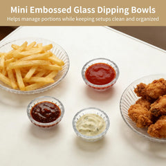 Clear embossed glass dip bowls with smooth interior