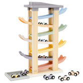 Joyreal Montessori wooden car ramp toy with 7 levels and 8 mini cars