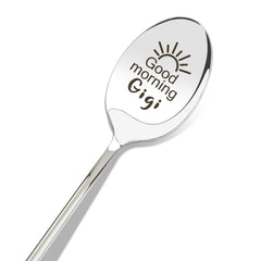 Joyrnalk Gigi Gifts for Grandma engraved stainless steel spoon close up