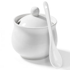 JOYLULU sugar bowl with lid 7 Oz in white ceramic