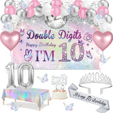 Juesly 10th Birthday banner iridescent girls kit