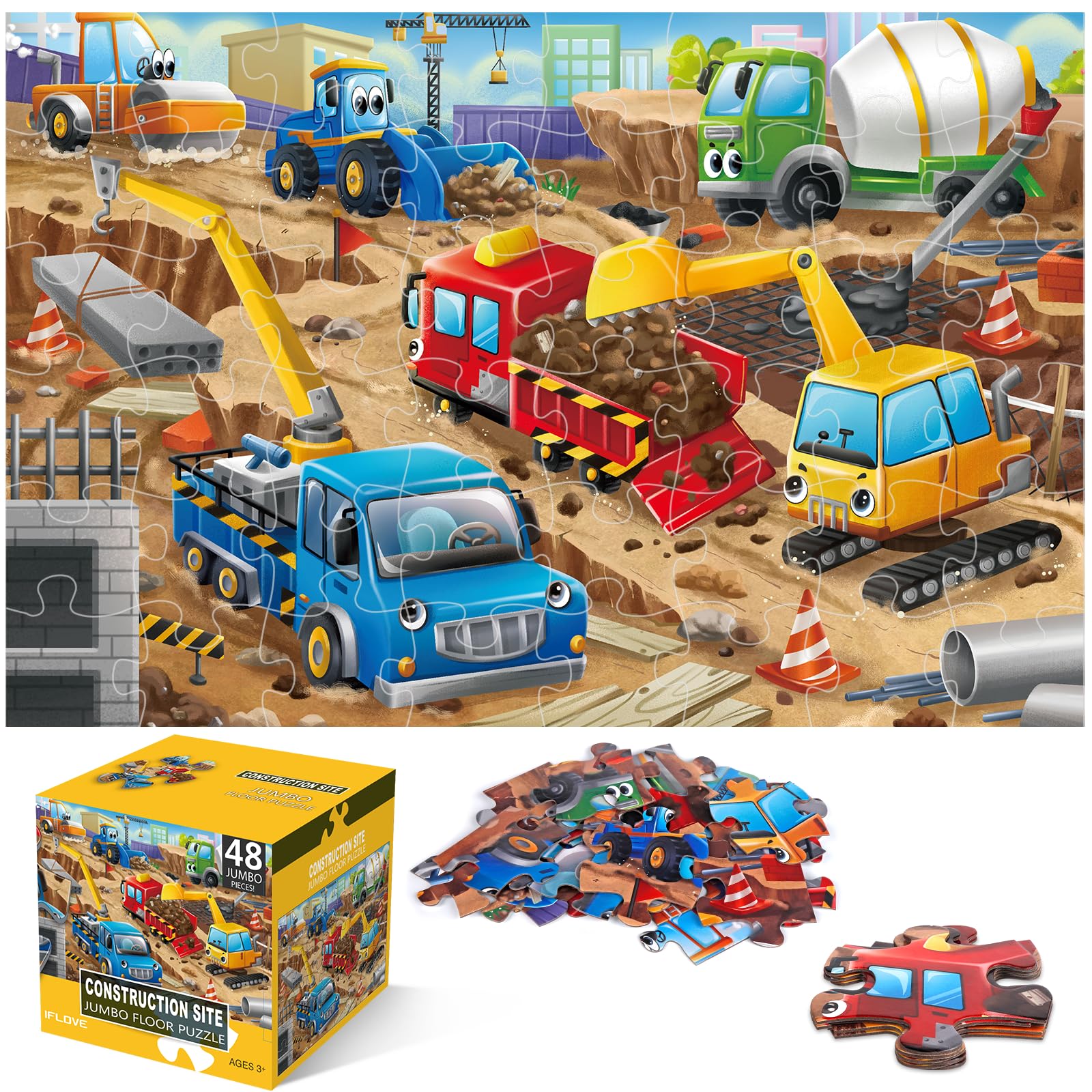 Jumbo Floor Puzzle for Kids 48 Piece Construction Site pieces