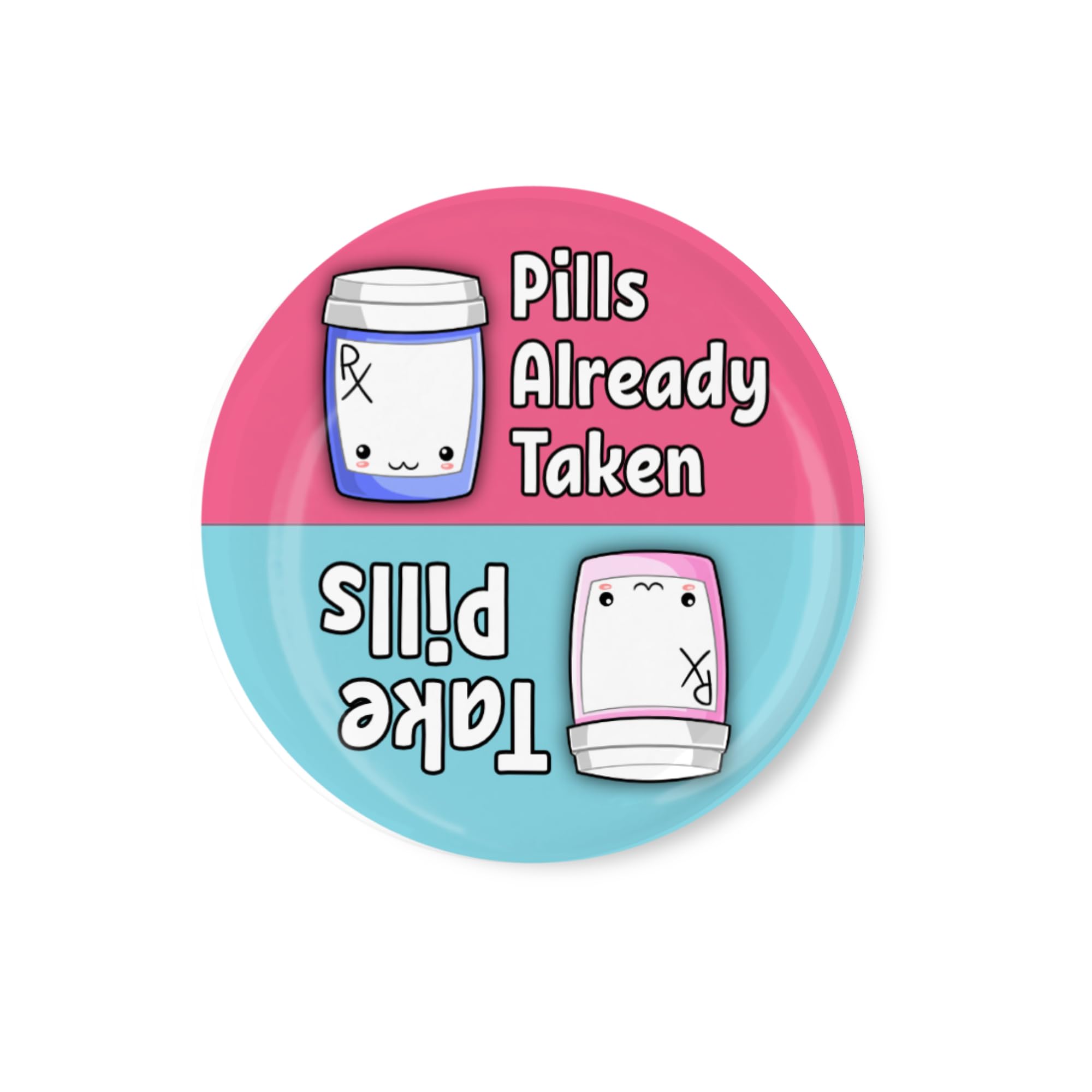 Jumbo Pink And Blue Kawaii Bottle Medication Reminder Magnet 3.5 Inch on fridge