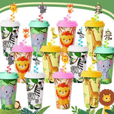 Jungle Animal cups 16oz with lids 24 pack