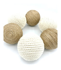 Handwrapped decor ball with cream rope and jute texture