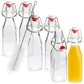 Six Juvale 8 oz swing top glass bottles with stoppers