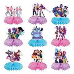 K Pop Demon Birthday Party Supplies 9Pcs Honeycomb Centerpieces set display