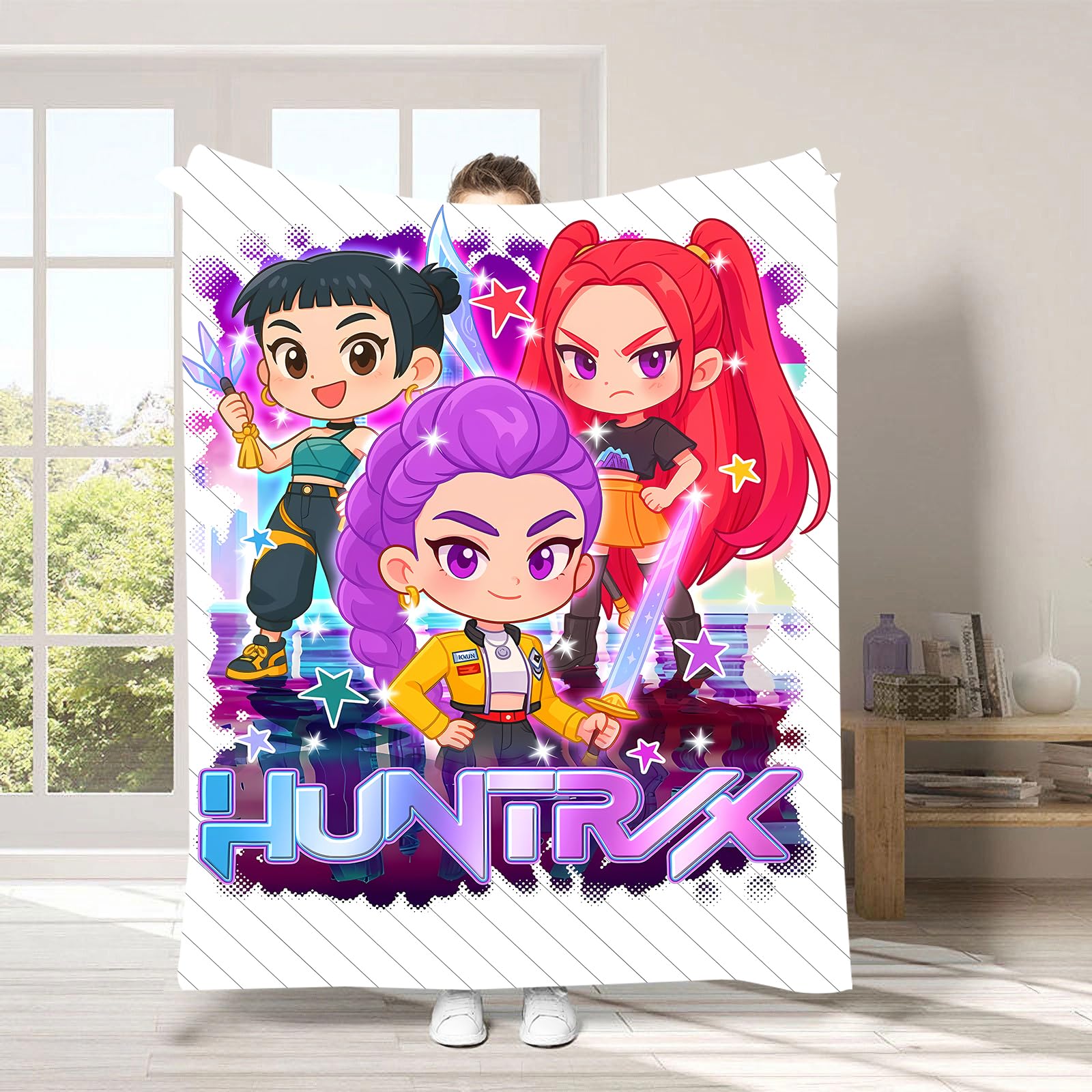 Pink K Pop D.e.mon Hunters blanket for children 55x40