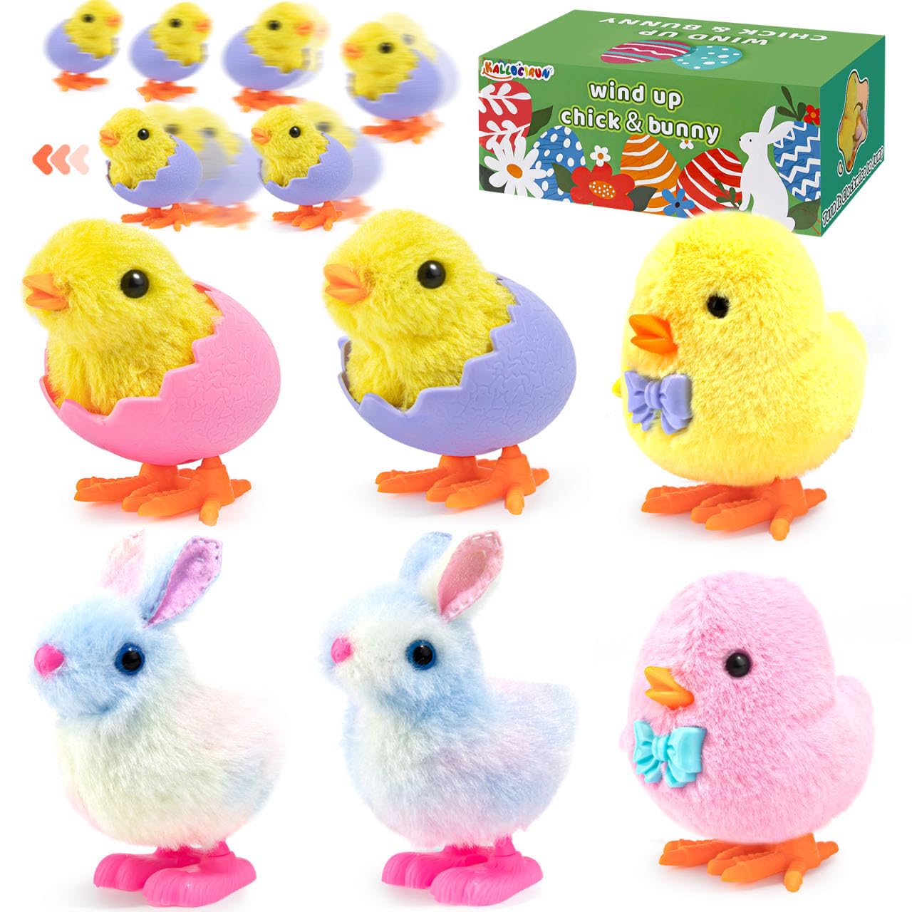 KALLOCIRUN wind up toys Easter basket chicks and bunnies