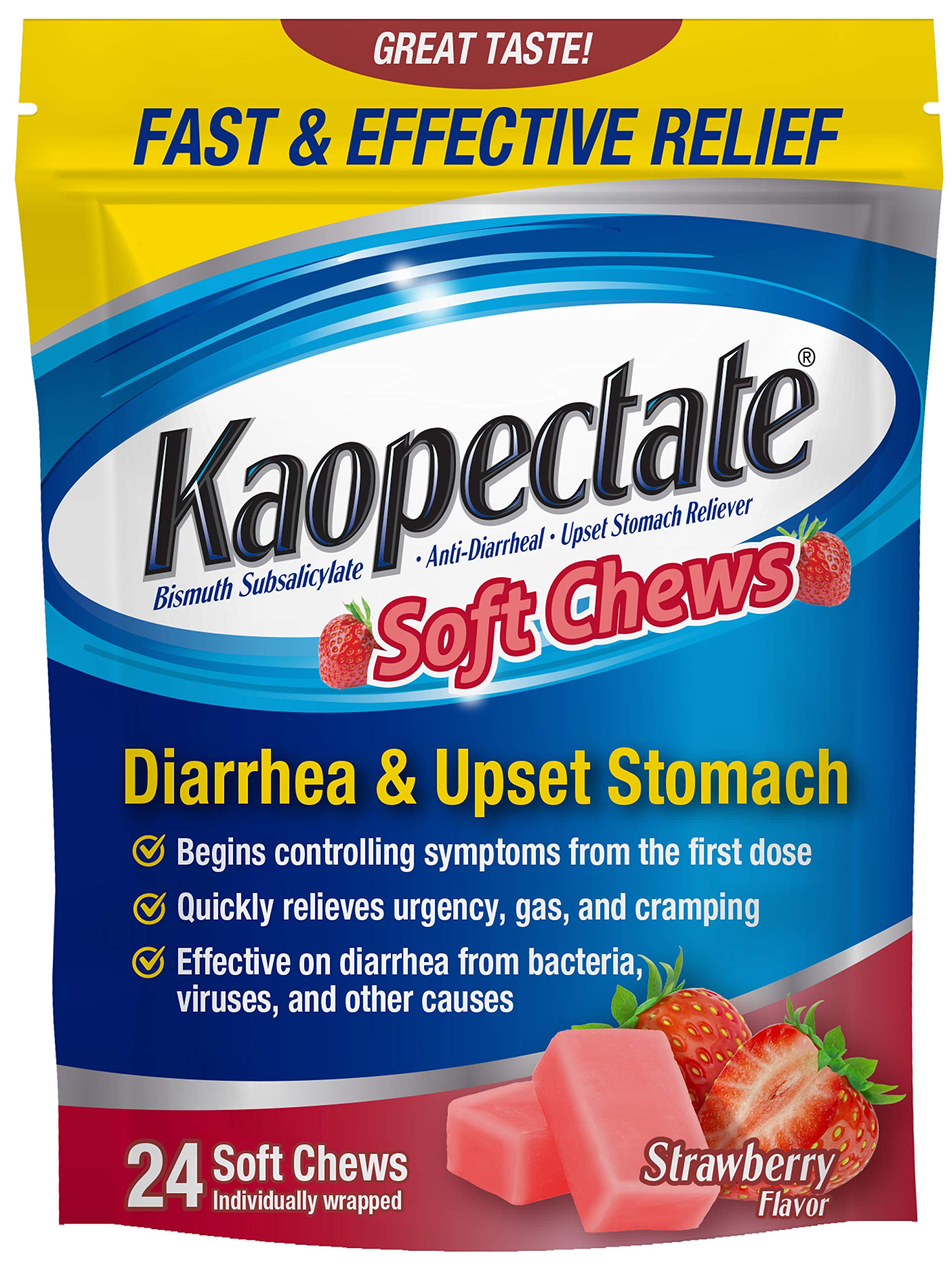 Kaopectate Diarrhea Medication for Adults 24 ct box with strawberry flavor