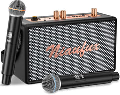 Karaoke Machine retro-design speaker front view showing wooden frame and woven panel