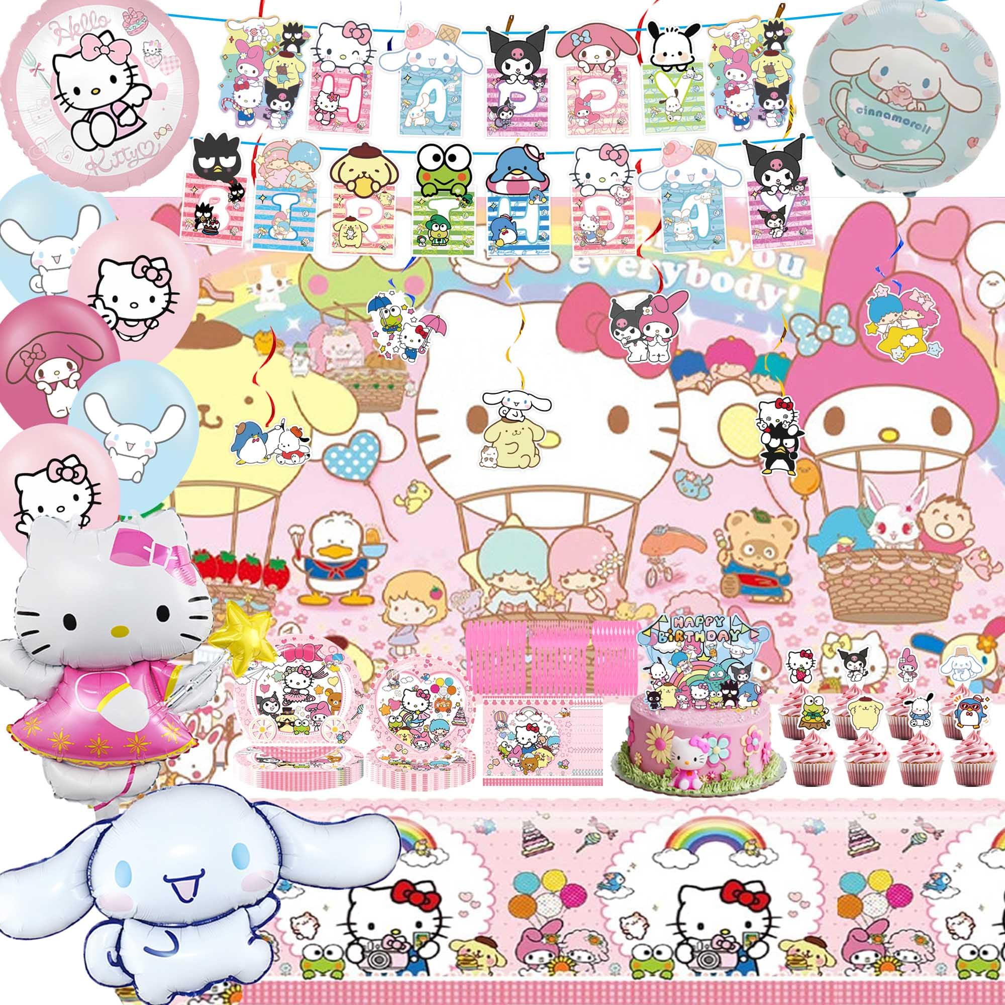 Kawaii Birthday Decorations banner with cartoon theme