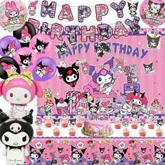 Kawaii Birthday Decorations for Girls banner and balloons display