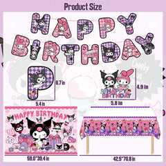 Kawaii Birthday Decorations backdrop with tablecloth scene