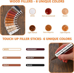 Six color resin wood fillers and six color wax sticks for furniture and floors