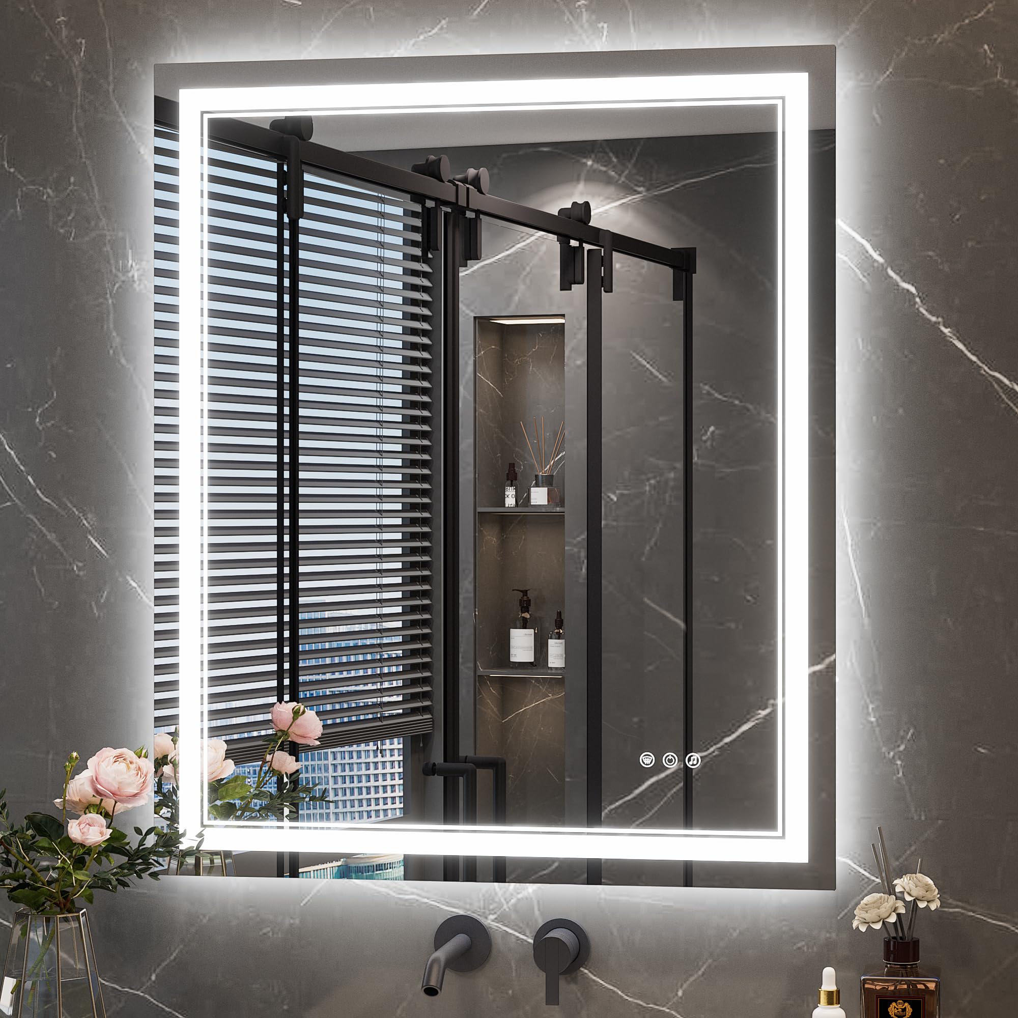 Keonjinn LED bathroom mirror 29x35 with Bluetooth speaker