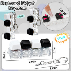 Front view of keyboard fidget keychain showing clicker button