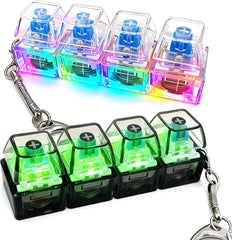 Two portable keyboard fidget keychains Style-2 with four buttons and LED lights