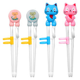 KFHENSOMR four pair animal training chopsticks pink cat design