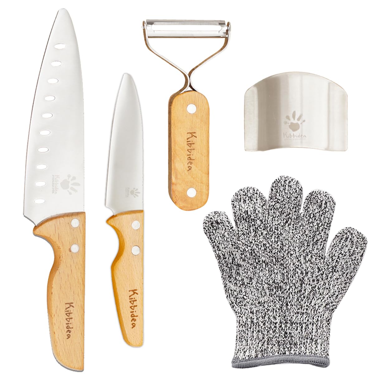 Kibbidea kids knife set 4-pieces stainless steel blades wooden handles