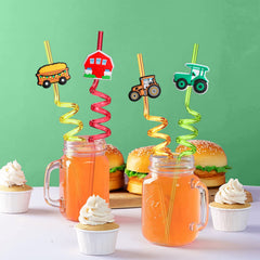 Kids party farm themed drinking straw set
