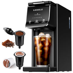 KIDISLE hot and iced single serve coffee maker with K Cup and grounds compatibility