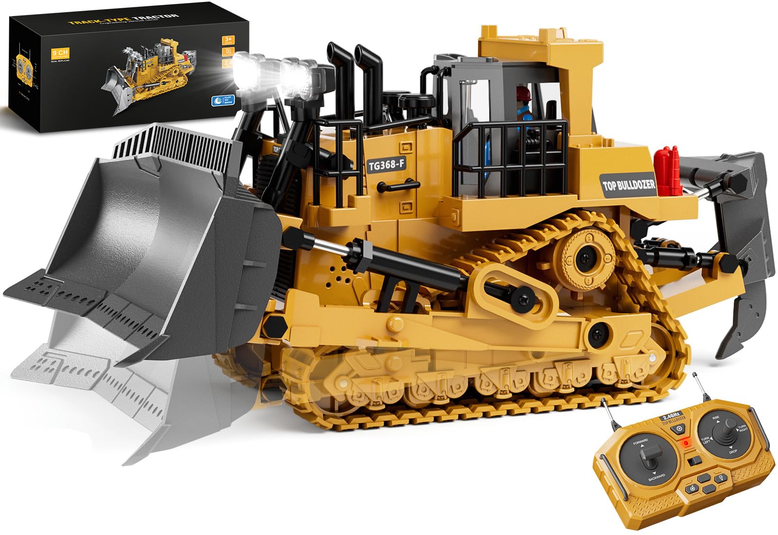 KIDMARKT Metal RC Bulldozer Toy 1:20 scale with loader blade