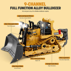 KIDMARKT RC Bulldozer Toy 9-channel remote in action with lights