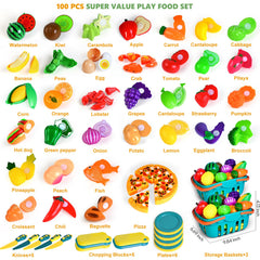 Two baskets storage included with play food set