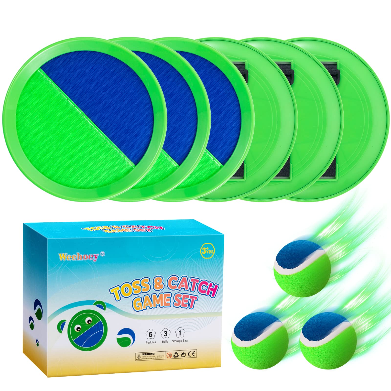 Toss and Catch Ball Set with 6 paddles and 3 balls for kids outdoor games