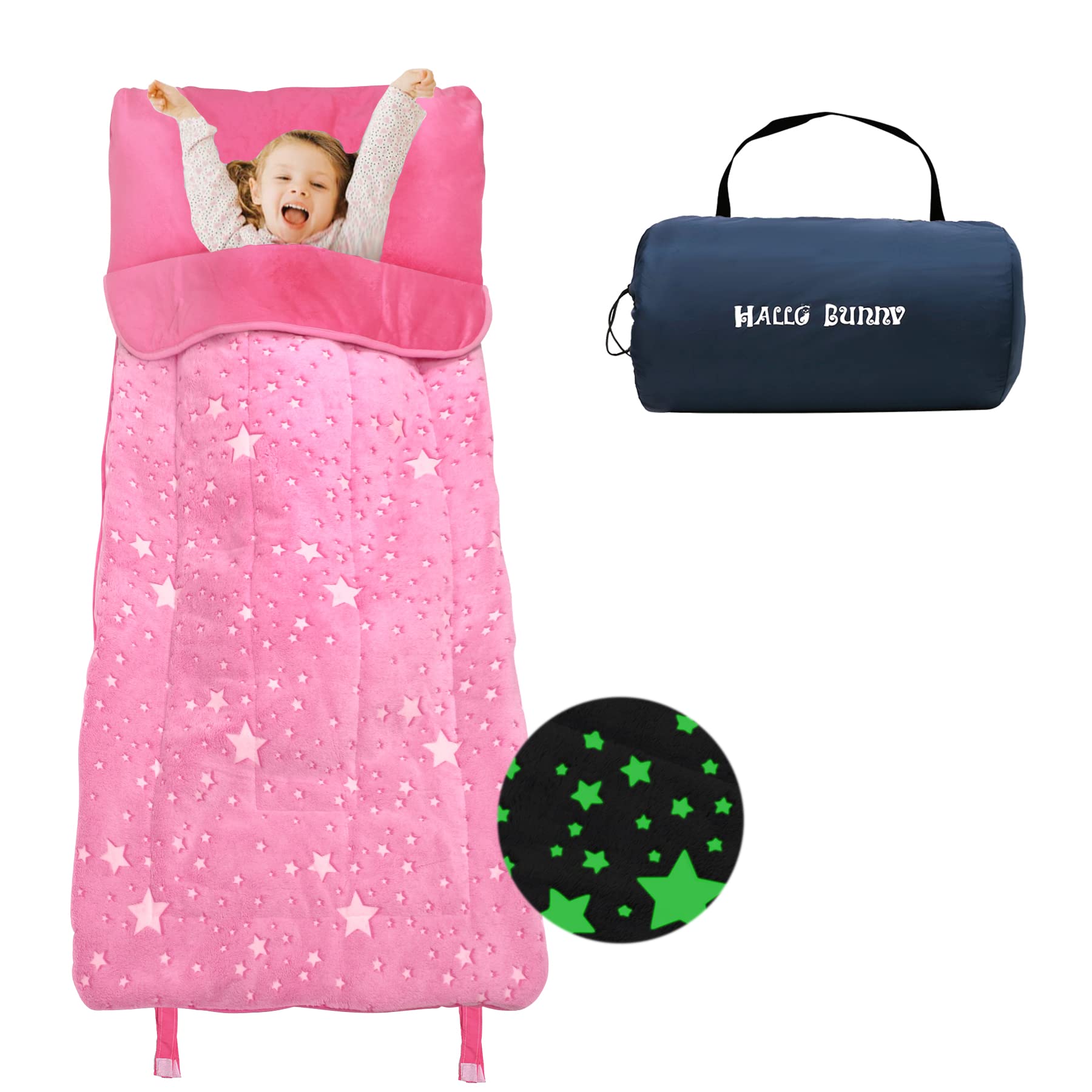 girls glow in the dark sleeping bag 63x29 with pillow