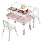 pink kids table and chair set with storage