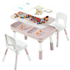 pink kids table and chair set with storage