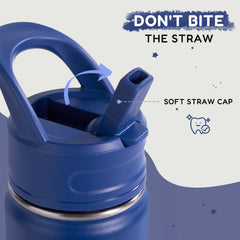 Blue insulated stainless steel kids water bottle for school and play