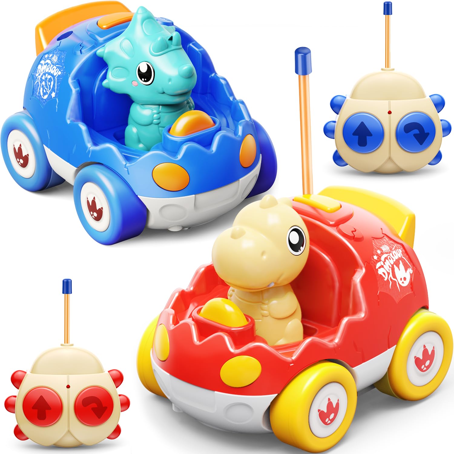Kidz do 2 pack dinosaur remote control cars for children ages 3-5 with two figures