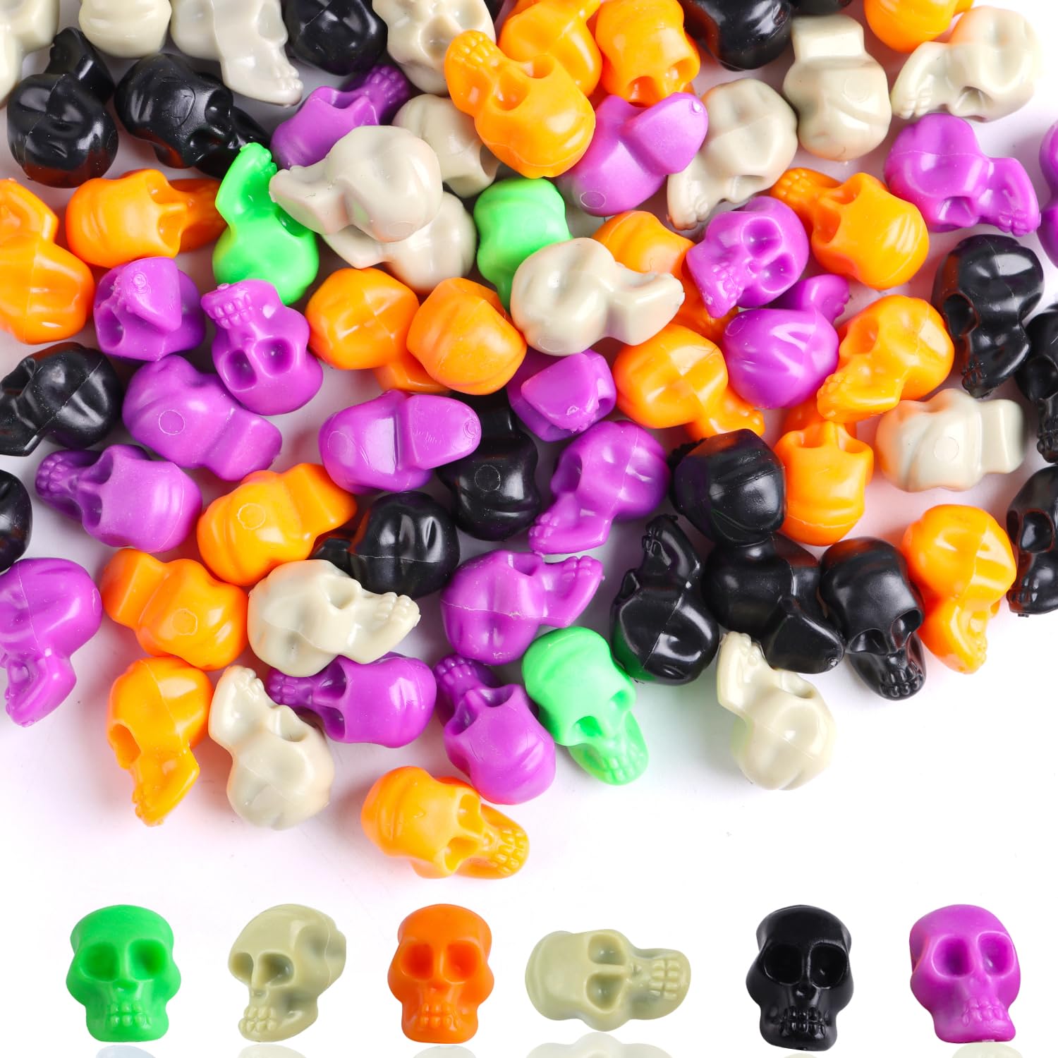 KIMOBER 100pcs mini skull heads multicolor for Halloween decor
