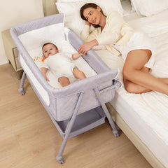 Kiniew Bassinet Bedside Sleeper grey on wheels