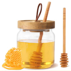 KinomiYa No Drip 18oz glass honey jar with wooden dipper and airtight lid