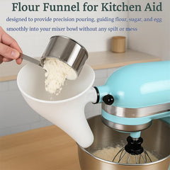 White plastic flour funnel fits Kitchen Aid mixer accessory