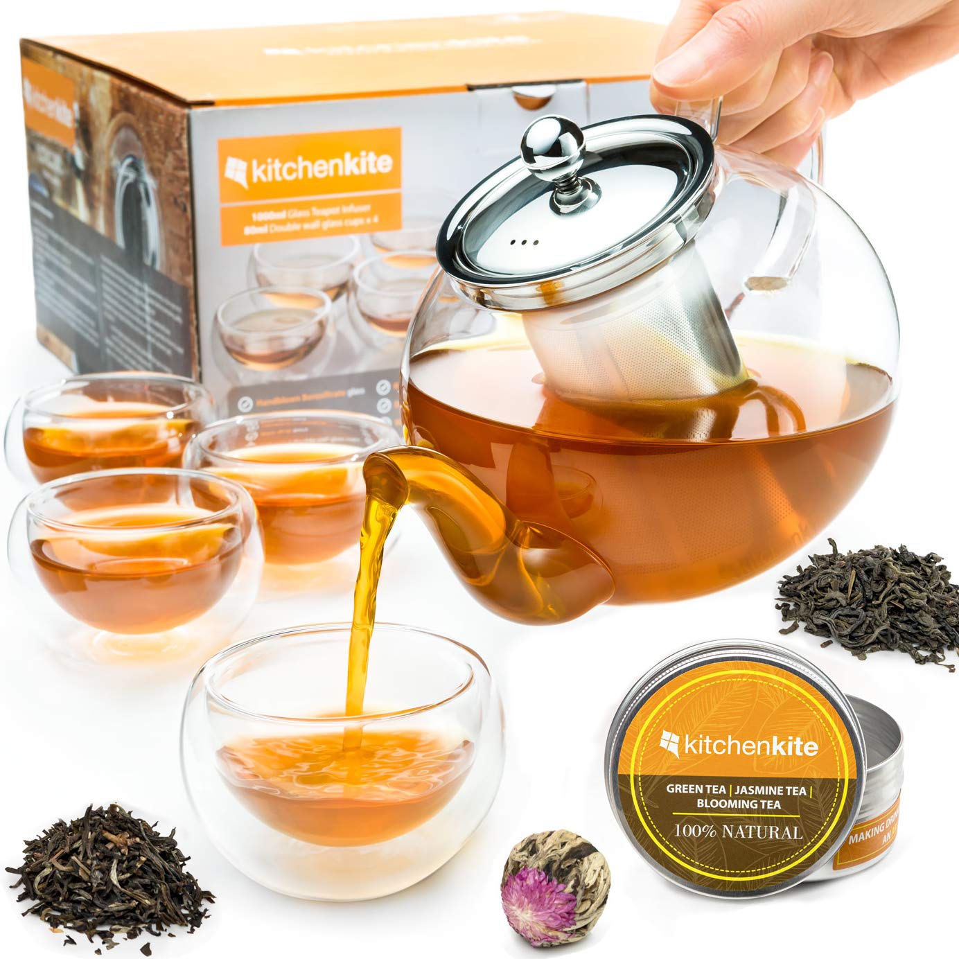 Kitchen Kite glass teapot set with 35oz capacity