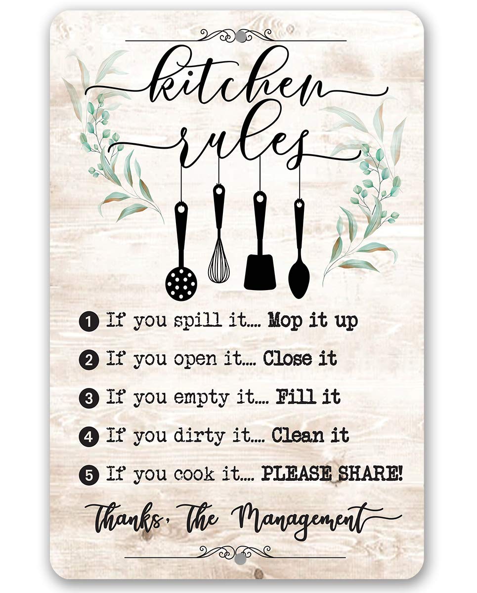 Kitchen Rules Hanging Utensils metal sign 8x12 indoor outdoor
