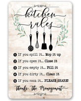 Kitchen Rules Hanging Utensils metal sign 8x12 indoor outdoor