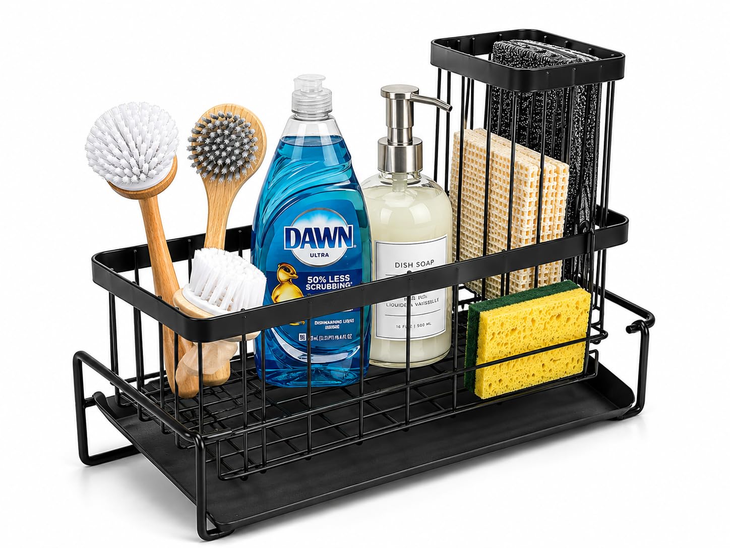 Kitchen Sink Caddy Organizer with Removable Drain Tray black finish