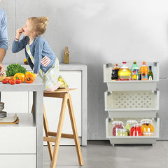 Stackable kitchen baskets with gray handles
