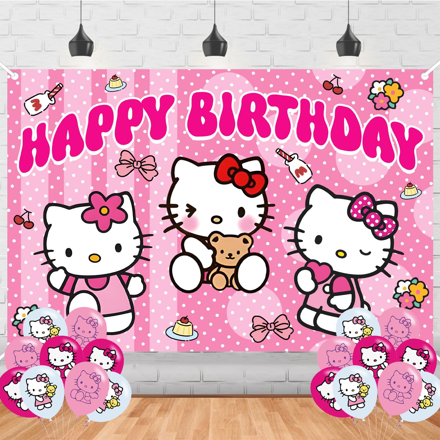 Kitty Cat Birthday Party Decorations backdrop 59x35.4 inches for indoor outdoor celebration
