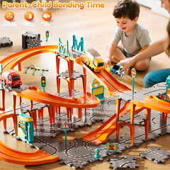 Police car and construction trucks in puzzle racer set